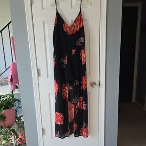 Floral Black and Red Shorts Romper